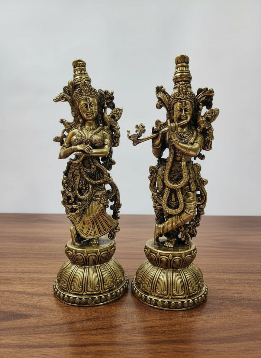brass radha krishan statue for home temple/ gift item, 8.75"